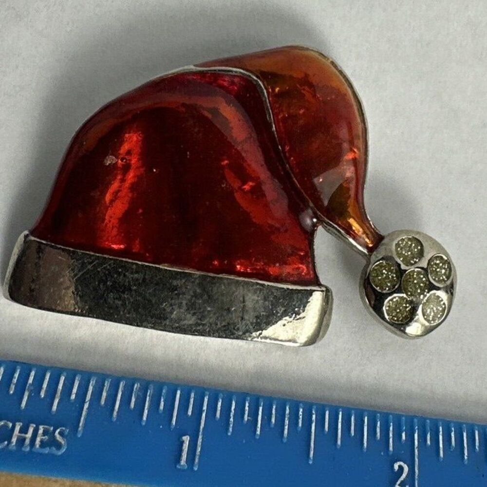 Vintage Red Enamel Santa Hat Christmas Brooch Pin